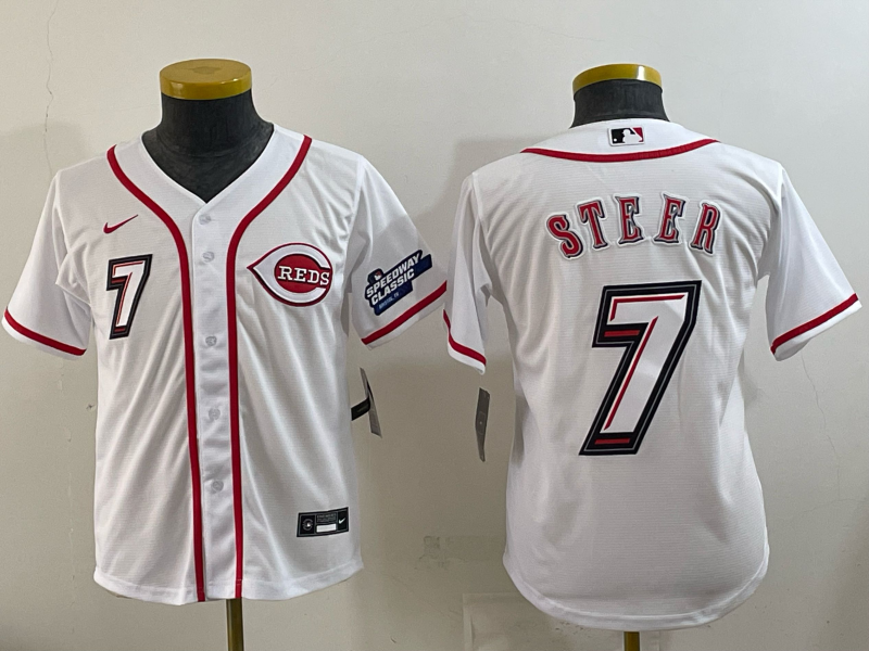 Youth Cincinnati Reds #7 Steer white Nike MLB 2025 Jersey 01->youth mlb jersey->Youth Jersey